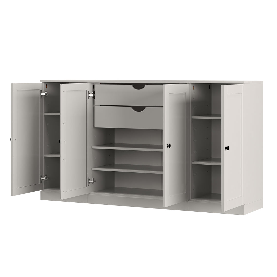 100% Solid Wood Sideboard Buffet with Shaker Doors & 2 Drawers, Credenza Server for Dining Room Storage, Adjustable Shelves, 65" W x 35.75" H