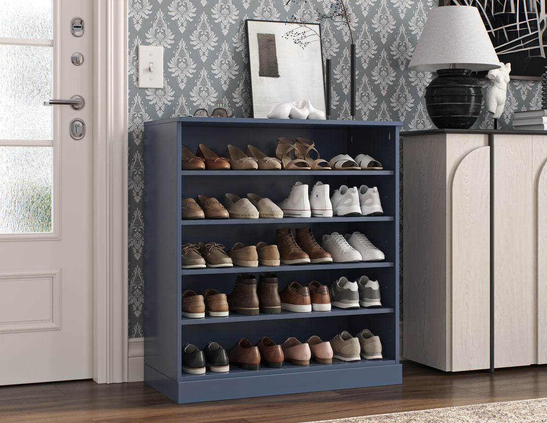 100% Solid Wood Open Shoe Storage Cabinet with Adjustable Shelves, Space Saving Stackable Entryway Organizer, 32" W x 35.75" H