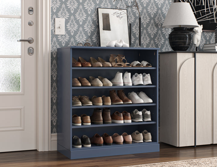 100% Solid Wood Open Shoe Storage Cabinet with Adjustable Shelves, Space Saving Stackable Entryway Organizer, 32" W x 35.75" H