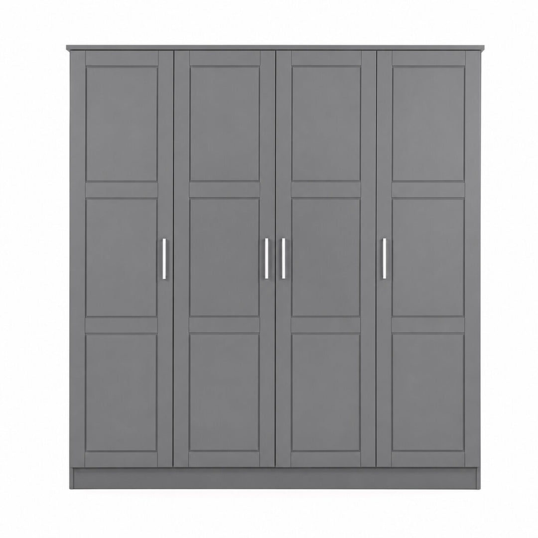 100% Solid Wood 4-Door Wardrobe Armoire with Raised Panel Doors, Bedroom Closet Storage - Cosmo Collection