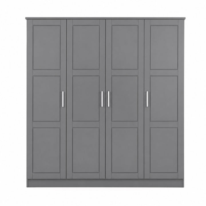 100% Solid Wood 4-Door Wardrobe Armoire with Raised Panel Doors, Bedroom Closet Storage - Cosmo Collection