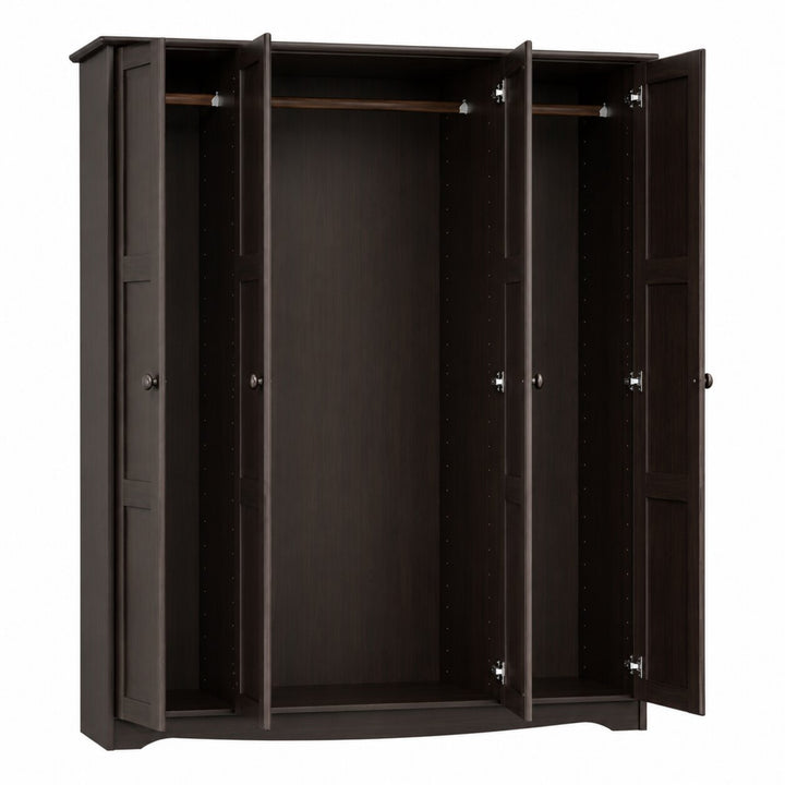 100% Solid Wood 4-Door Wardrobe Armoire with Raised Panel Doors, Bedroom Closet Storage - Regal Collection