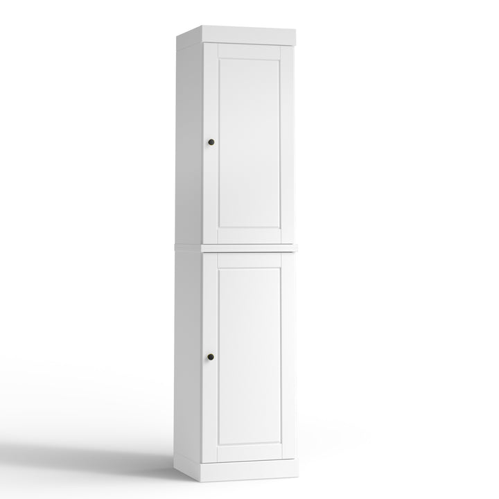 100% Solid Wood Bathroom Storage Cabinet, Raised Panel Doors, 4 Drawers, Adjustable Shelves, 16.5" Wide, 71.5" Tall