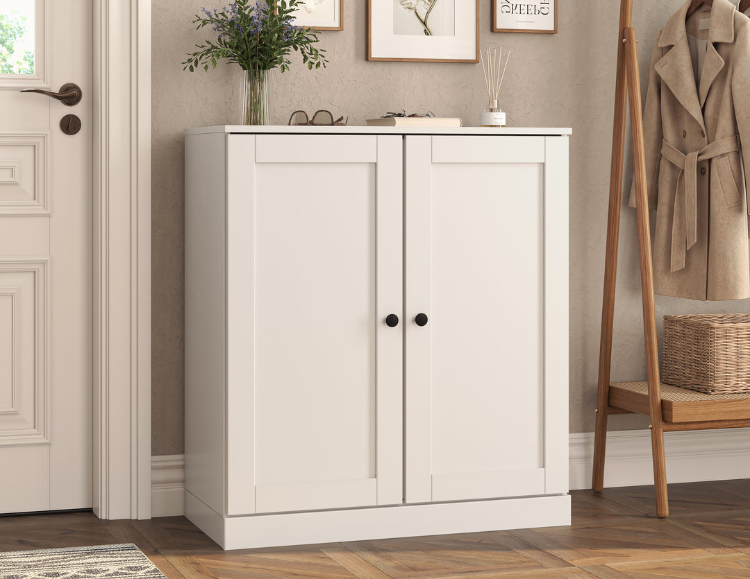 100% Solid Wood Shoe Storage Cabinet with Shaker Doors, Adjustable Shelves, Space Saving Stackable Entryway Organizer, 32" W x 35.75" H