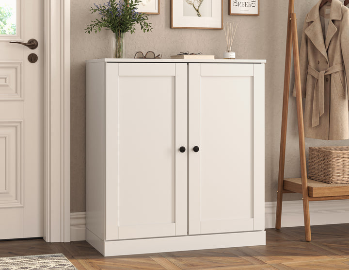 100% Solid Wood Shoe Storage Cabinet with Shaker Doors, Adjustable Shelves, Space Saving Stackable Entryway Organizer, 32" W x 35.75" H
