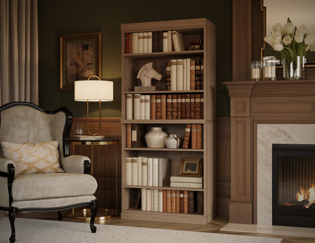 Premium 100% Solid European Oak Hardwood 6-Shelf Modular Bookcase – 32" Wide, 71.5" Tall