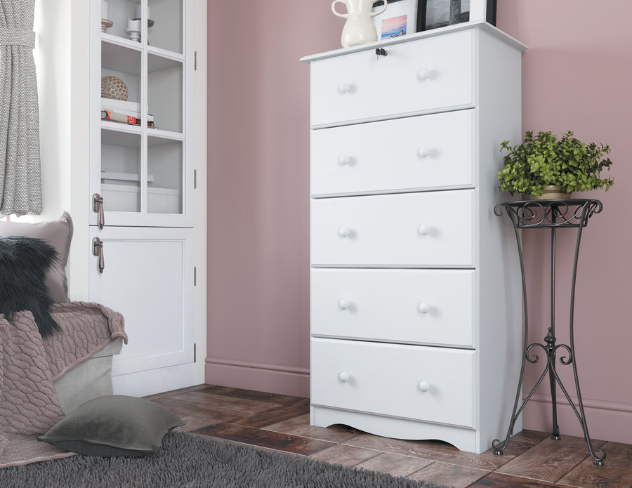 100% Solid Wood 5-Jumbo Drawer Chest with Lock, 5-Drawer Chests - Palace Imports