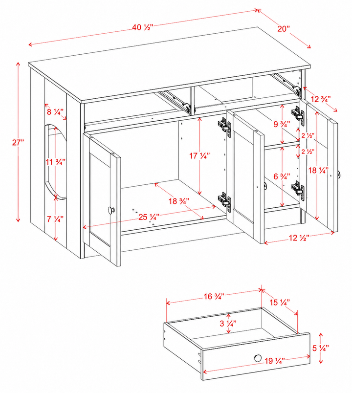 100% Solid Wood Ziva 3-Door Cat Litter Box Enclosure