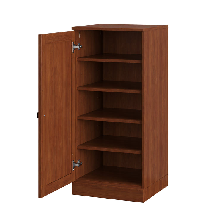 100% Solid Wood Narrow Shoe Storage Cabinet with Shaker Door, Adjustable Shelves, Space Saving Stackable Organizer, 16.5" W x 35.75" H