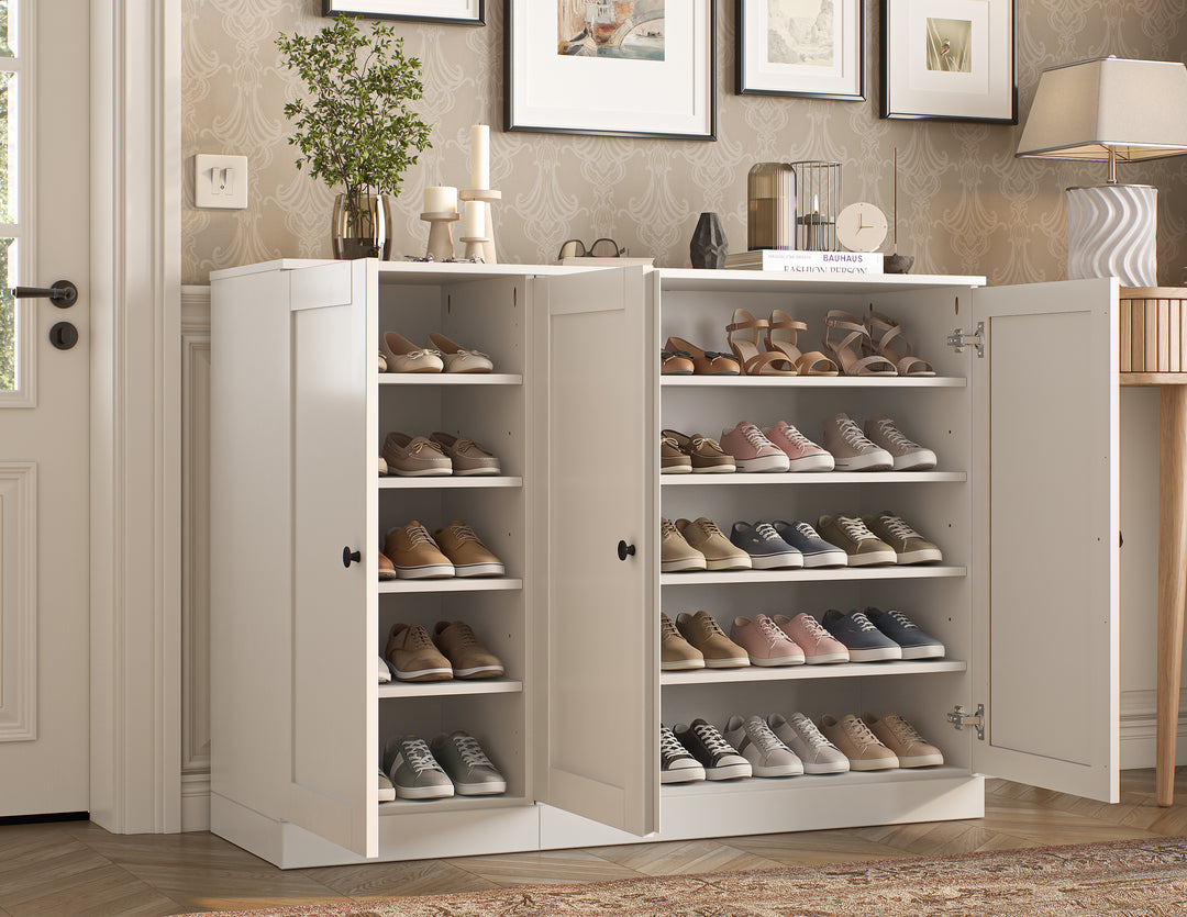 100% Solid Wood Shoe Storage Cabinet with Shaker Doors, Adjustable Shelves, Space Saving Modular Entryway Organizer, 48.5" W x 35.75" H