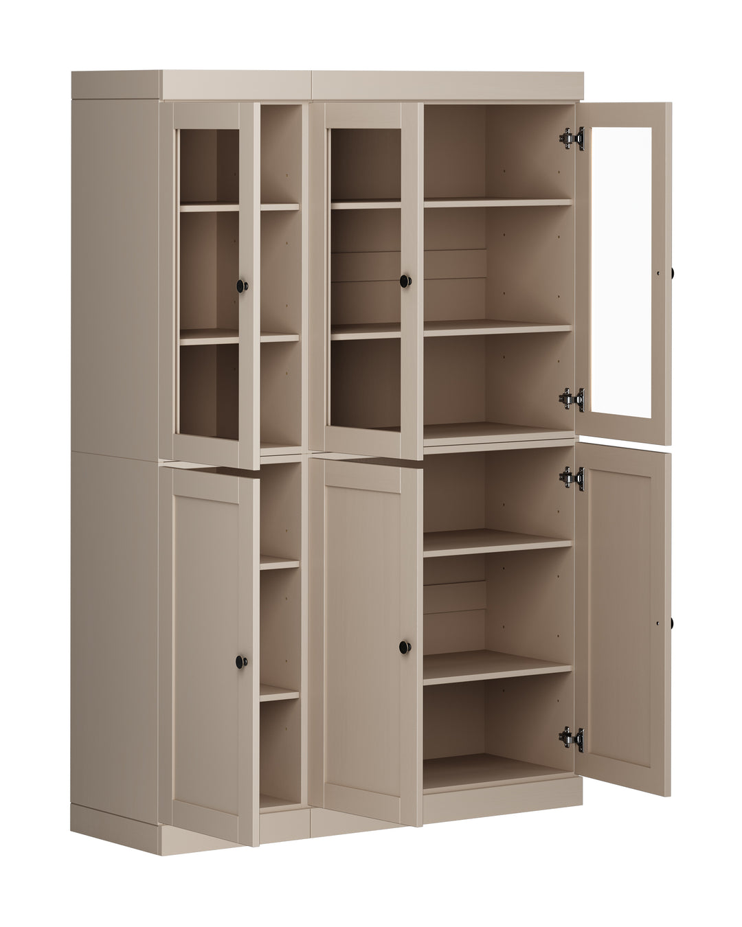 100% Solid Wood 48.5" China Pantry Cabinet, 3 Glass Doors, 3 Shaker Doors