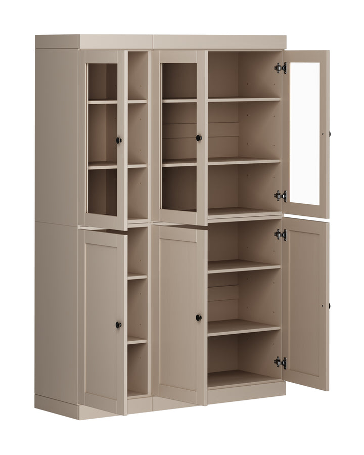 100% Solid Wood 48.5" China Pantry Cabinet, 3 Glass Doors, 3 Shaker Doors