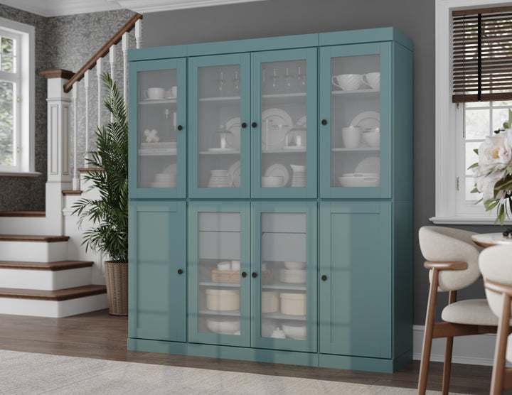 100% Solid Brazilian Pine Wood 65" Pantry Cabinet with Frosted Glass, Shaker Doors, 2-Drawers and Adjustable Shelves