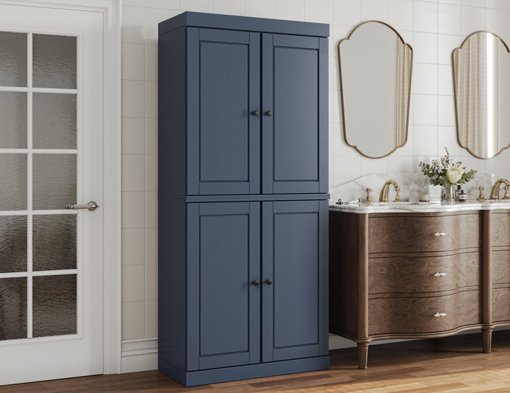 100% Solid Brazilian Pine Wood Bathroom Storage Cabinet, Raised Panel Doors, 2 Drawers, Adjustable Shelves, 32" Wide, 71.5" Tall