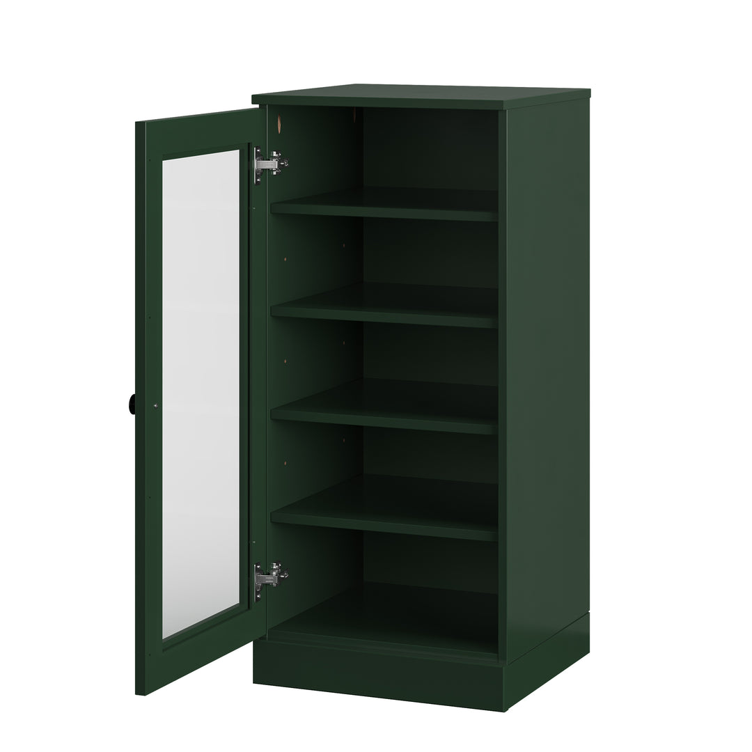 100% Solid Wood Narrow Glass Door Shoe Storage Cabinet with Adjustable Shelves, Space Saving Stackable Organizer, 16.5" W x 35.75" H