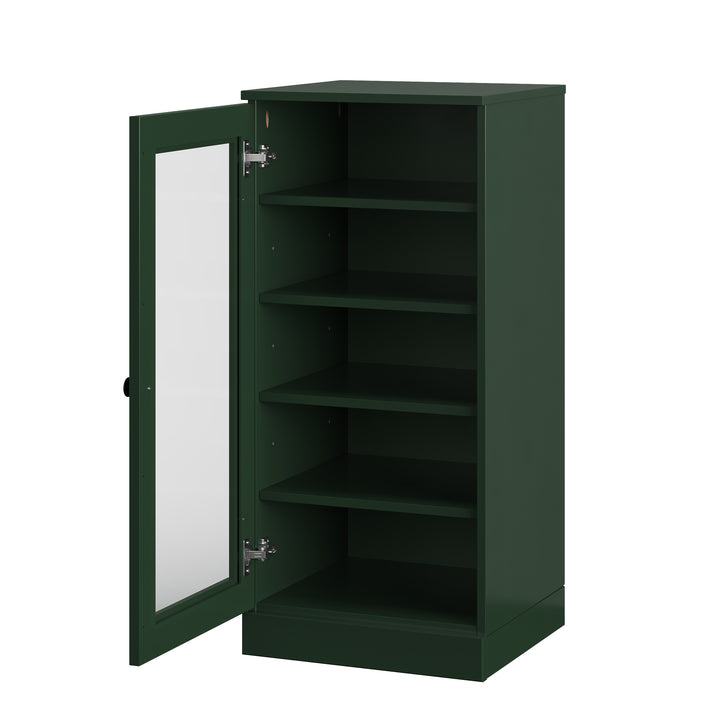100% Solid Wood Narrow Glass Door Shoe Storage Cabinet with Adjustable Shelves, Space Saving Stackable Organizer, 16.5" W x 35.75" H