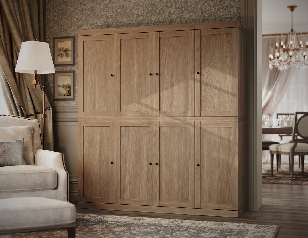 Premium 100% Solid European Oak Hardwood Modular Dining Room Cabinet with Shaker Doors – 64" Wide, 71.5" Tall