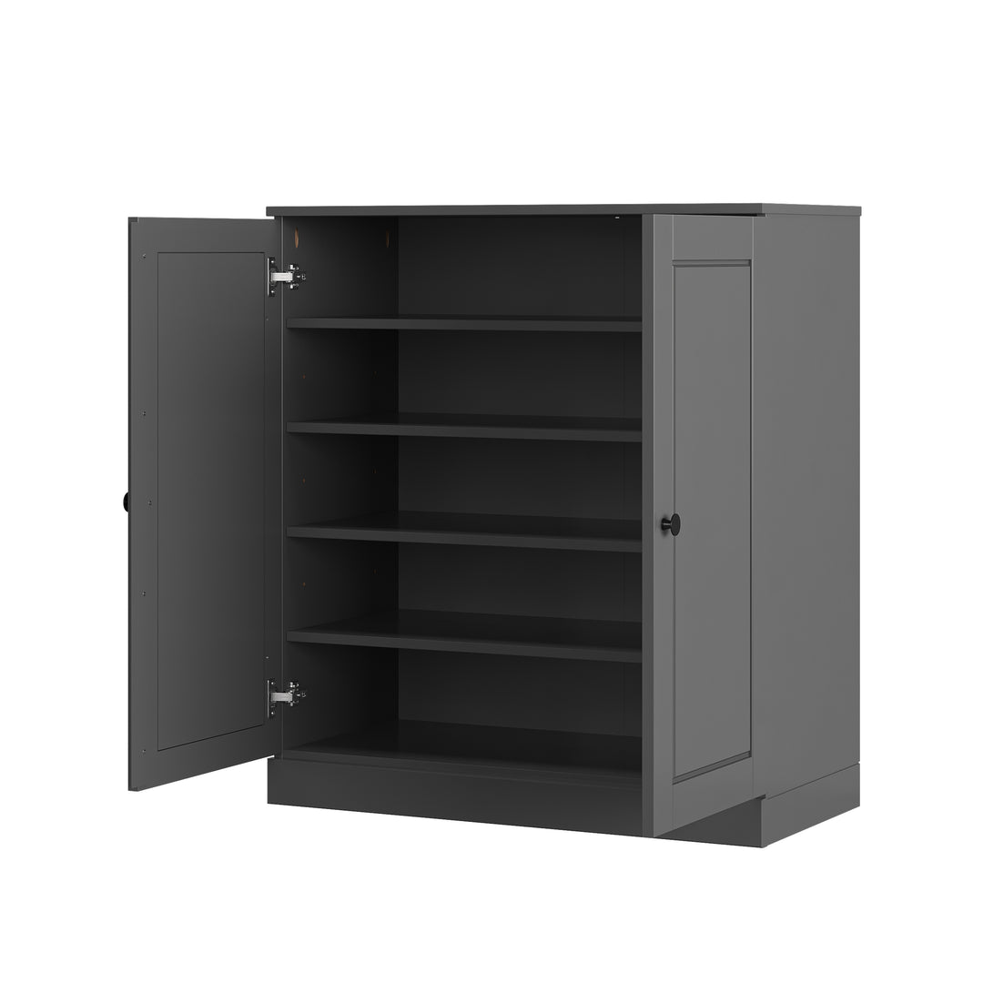 100% Solid Wood Shoe Storage Cabinet with Raised Panel Doors, Adjustable Shelves, Space Saving Stackable Entryway Organizer, 32" W x 35.75" H