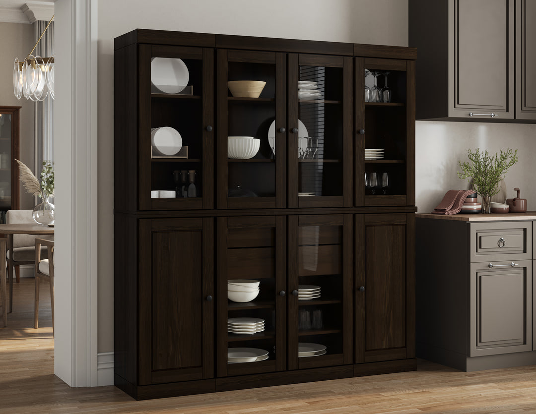 100% Solid Wood Kitchen Pantry Cabinet, Tall Freestanding Modular Storage with Glass Doors & 2 Drawers, Adjustable Shelves, 65" W x 71.5" H