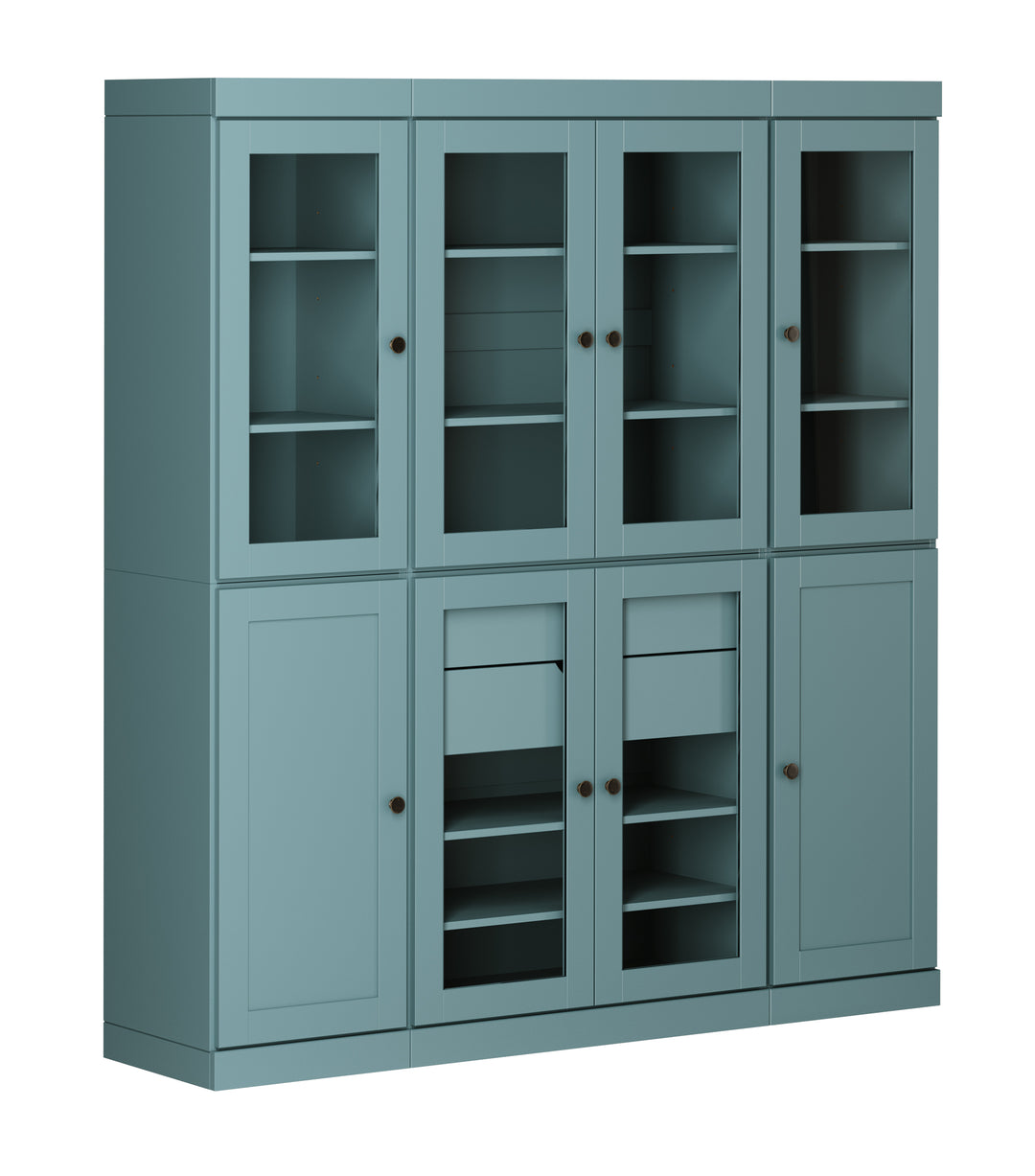 100% Solid Wood 65" China Pantry Cabinet, 6 Glass, 2 Shaker Wood Doors, 2 Drawers