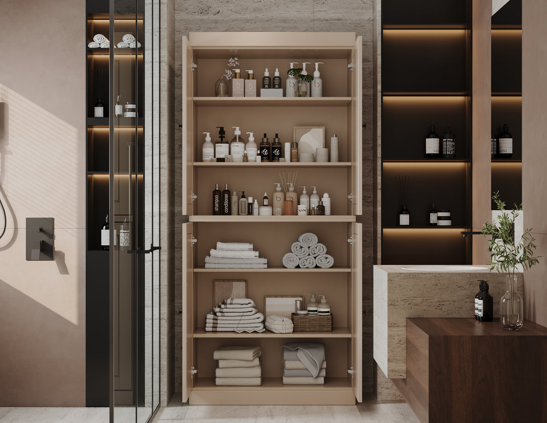 100% Solid Wood 32" Bathroom Cabinet with Raised Panel Wood Doors