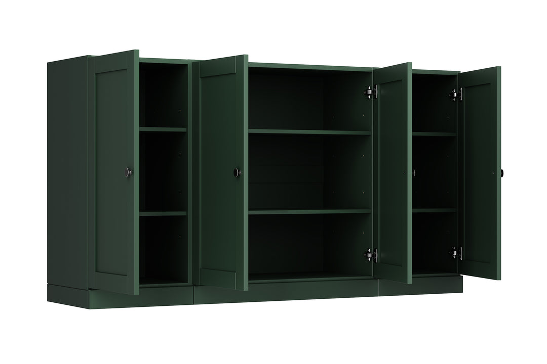 100% Solid Brazilian Pine Wood Sideboard, Shaker Doors, Adjustable Shelves, 65" Wide, 35.75" Tall