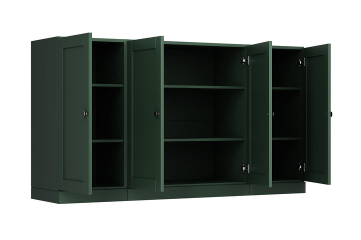 100% Solid Brazilian Pine Wood Sideboard, Shaker Doors, Adjustable Shelves, 65" Wide, 35.75" Tall