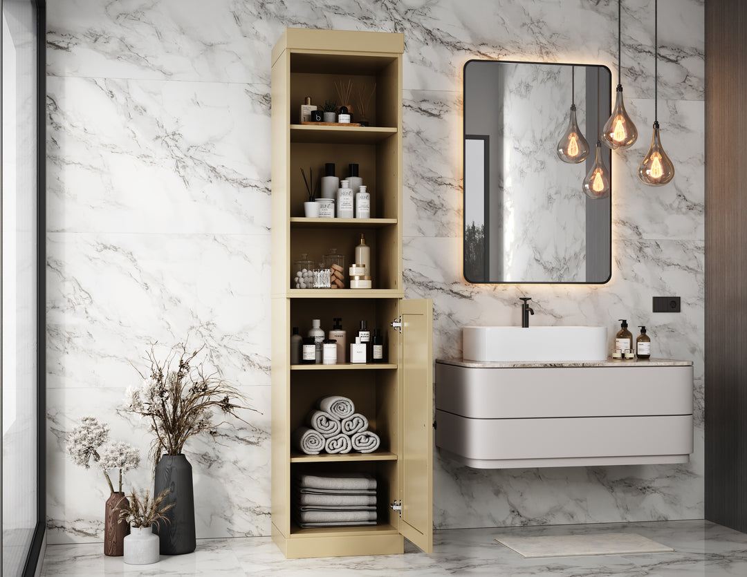 100% Solid Wood 16.5" Tall Bathroom Storage Cabinet , Shaker Door, Adjustable Shelves