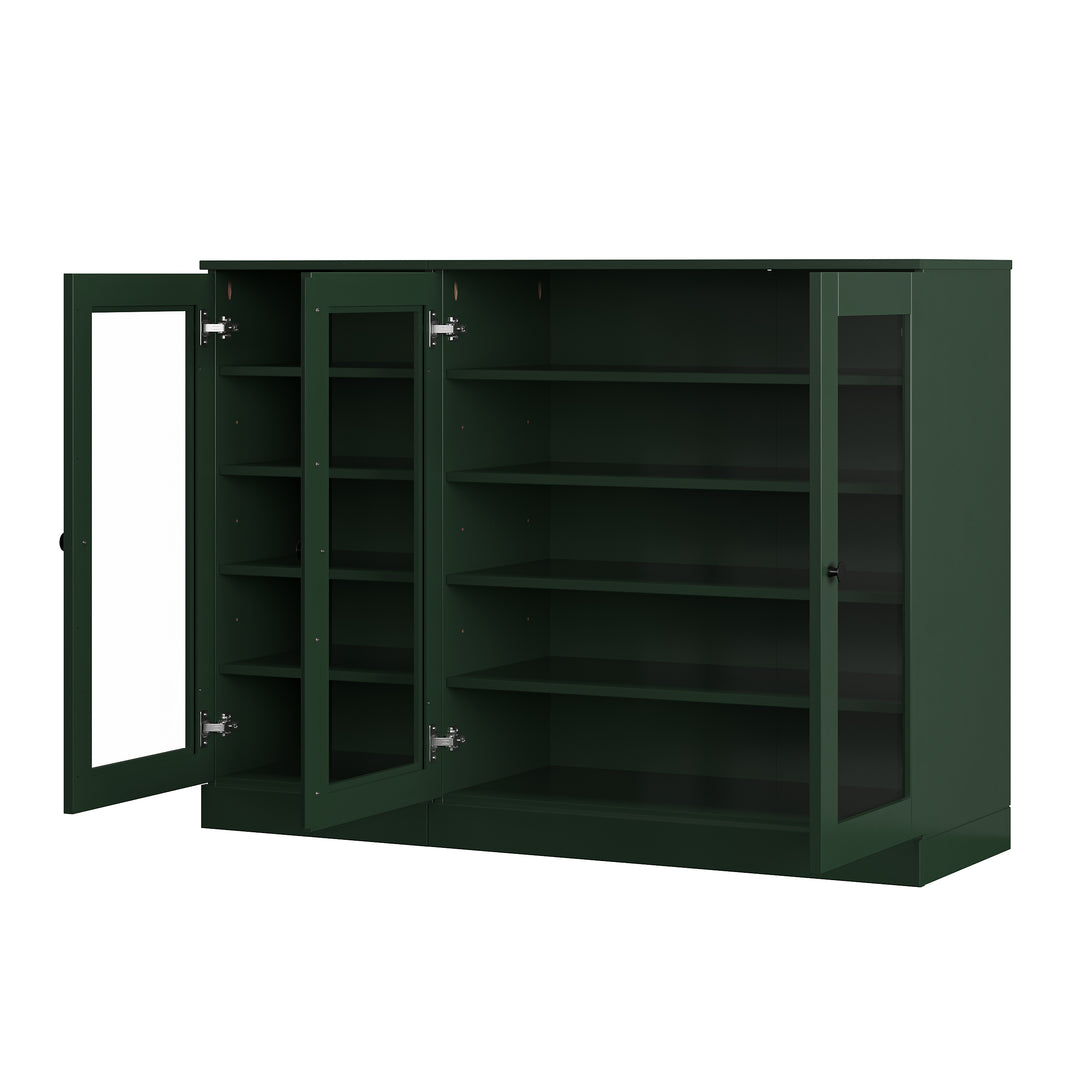 100% Solid Wood Glass Door Shoe Storage Cabinet, Adjustable Shelves, Space Saving Modular Entryway Organizer, 48.5" W x 35.75" H