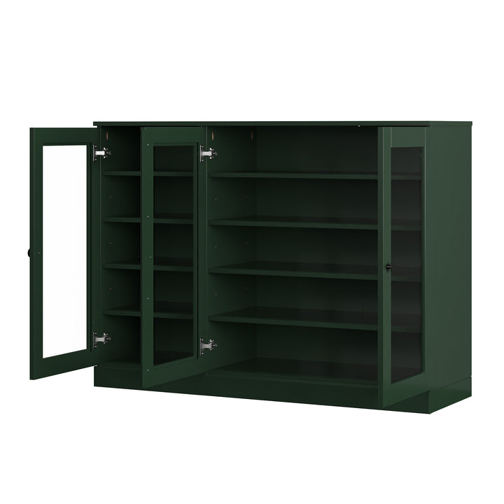 100% Solid Wood Glass Door Shoe Storage Cabinet, Adjustable Shelves, Space Saving Modular Entryway Organizer, 48.5" W x 35.75" H