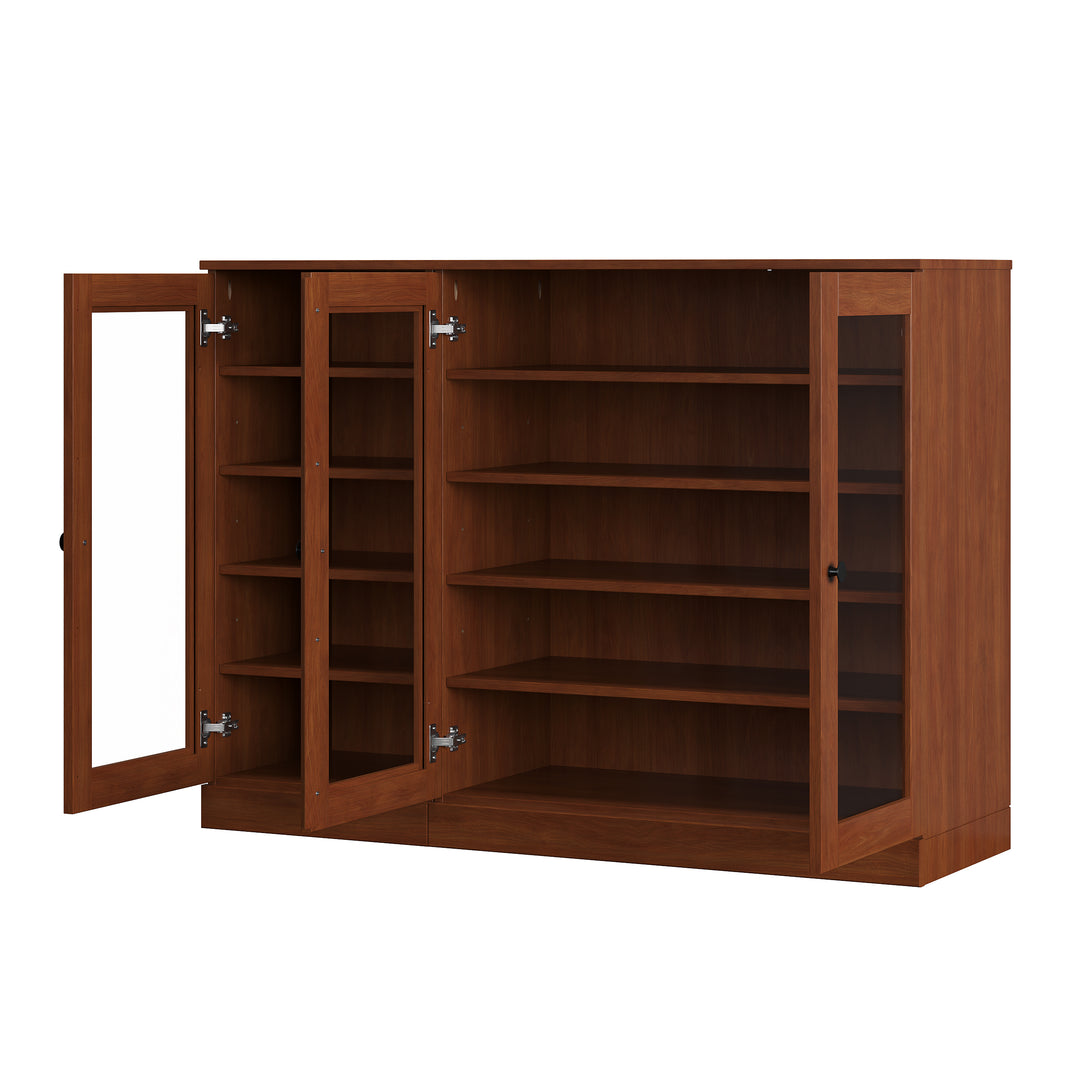 100% Solid Wood Glass Door Shoe Storage Cabinet, Adjustable Shelves, Space Saving Modular Entryway Organizer, 48.5" W x 35.75" H