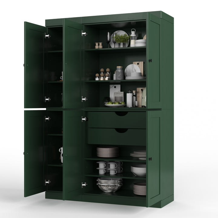 100% Solid Wood 48.5" Pantry Cabinet, Shaker Wood Doors, 2-Drawers