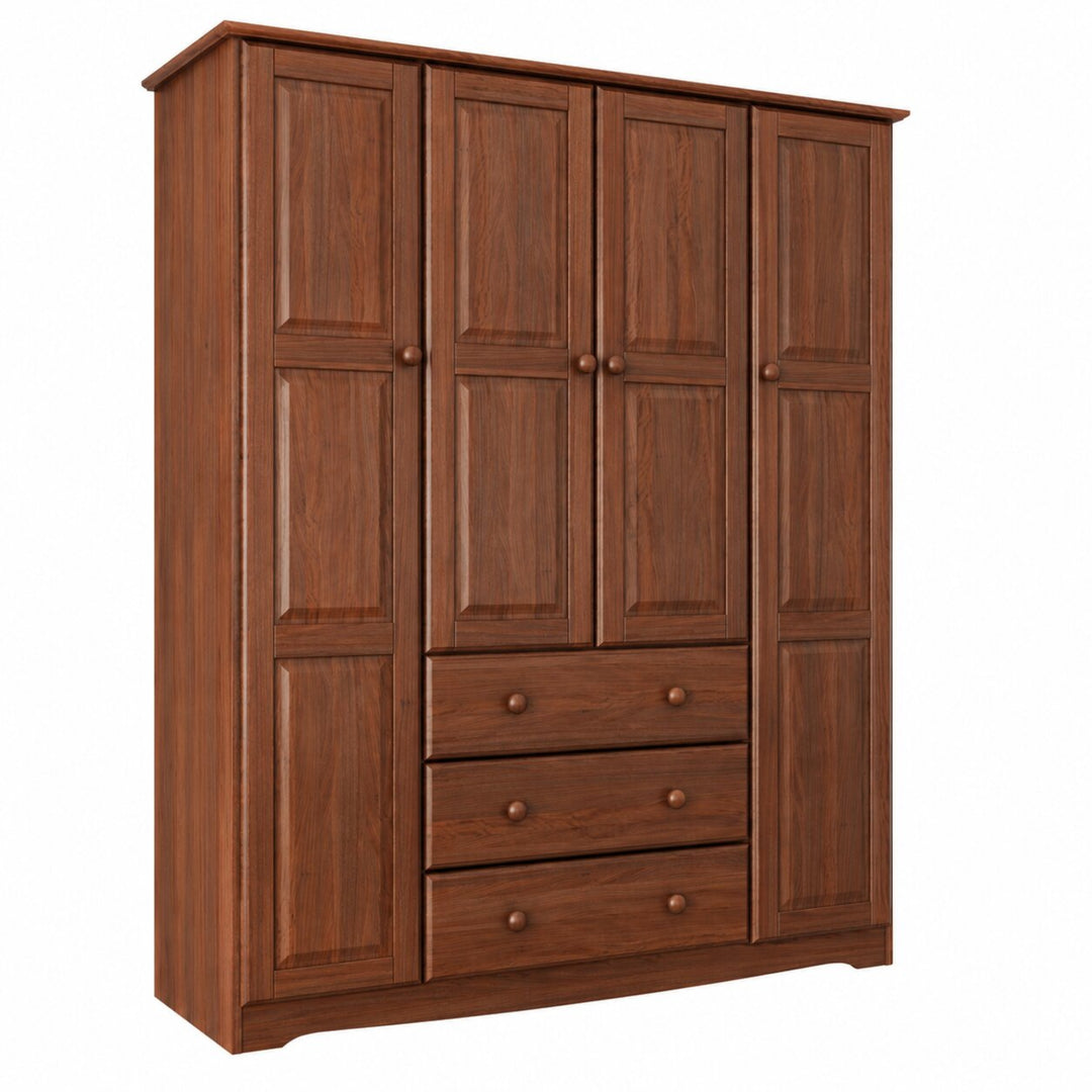 100% Solid Wood 4-Door Wardrobe Armoire, Bedroom Closet Storage - Family Collection