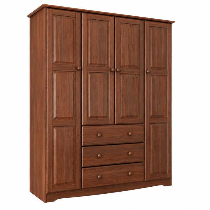 100% Solid Wood 4-Door Wardrobe Armoire, Bedroom Closet Storage - Family Collection