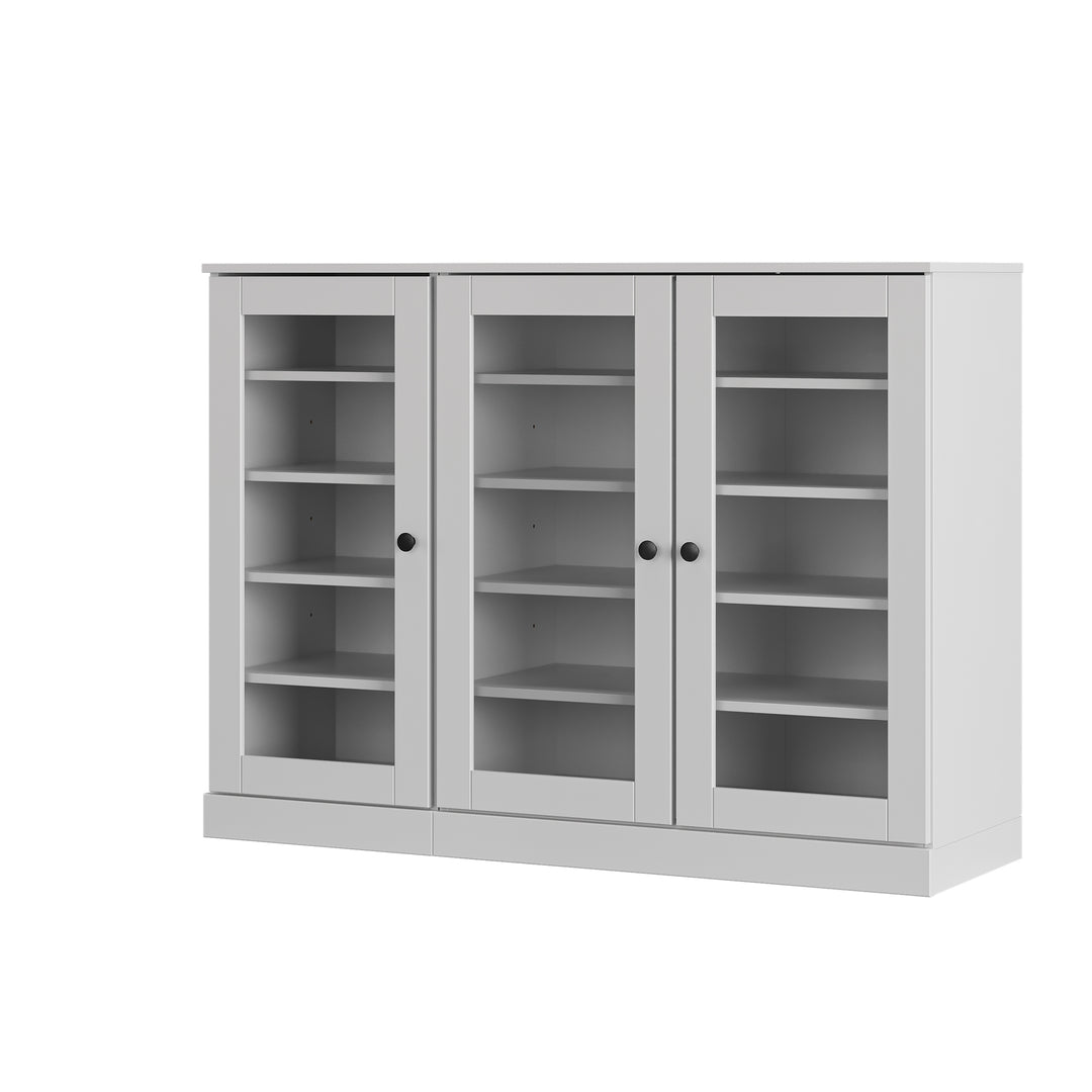 100% Solid Wood Glass Door Shoe Storage Cabinet, Adjustable Shelves, Space Saving Modular Entryway Organizer, 48.5" W x 35.75" H