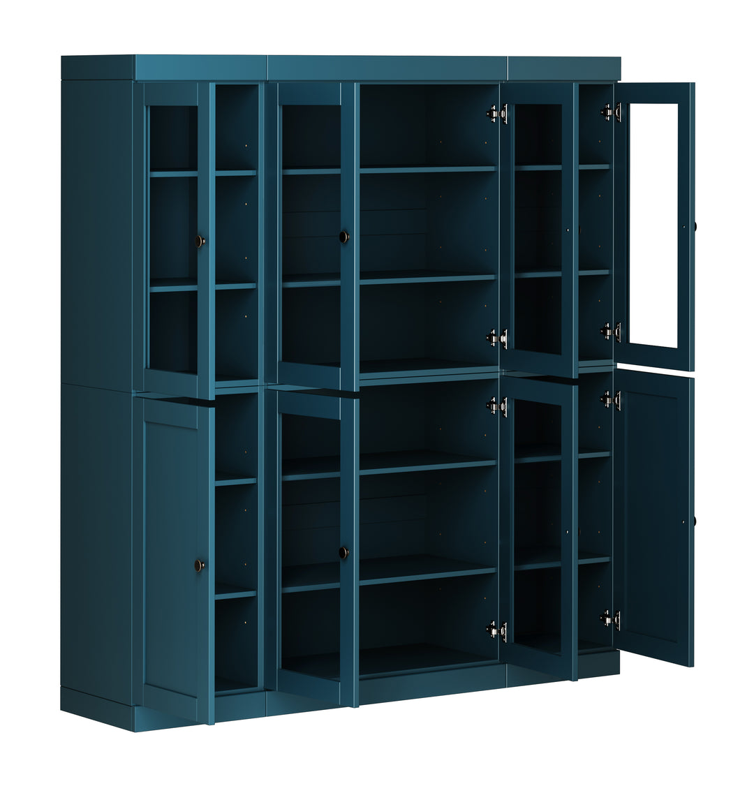 100% Solid Wood 65" China Pantry Cabinet, 6 Clear Glass, 2 Shaker Wood Doors