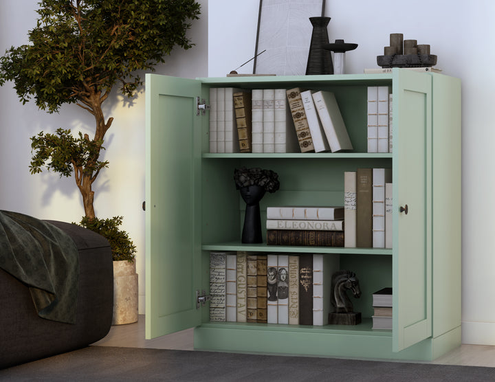 100% Solid Wood 3-Shelf 32" Bookcase, 2 Shaker Wood Doors, Adjustable Shelves