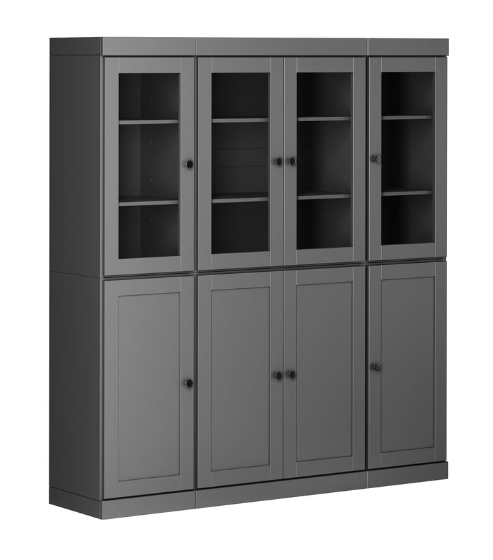 100% Solid Wood 65" China Pantry Cabinet, 4 Glass, 4 Shaker Wood Doors, 2-Drawers