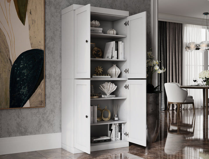 100% Solid Wood 6-Shelf 32" Bookcase, Shaker Wood Doors, Adjustable Shelves