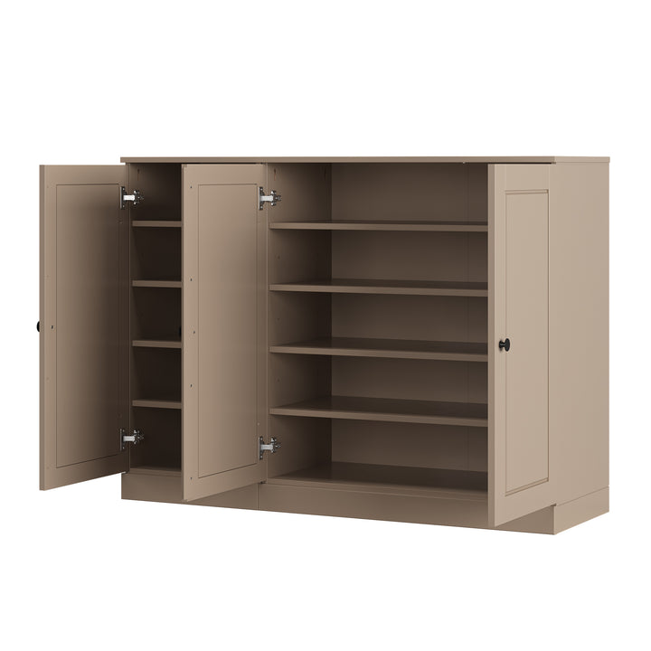 100% Solid Wood Shoe Storage Cabinet with Raised Panel Doors, Adjustable Shelves, Space Saving Modular Entryway Organizer, 48.5" W x 35.75" H