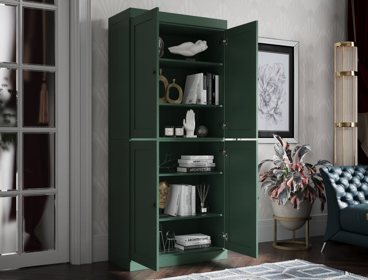 100% Solid Wood 6-Shelf 32" Bookcase, Shaker Wood Doors, Adjustable Shelves