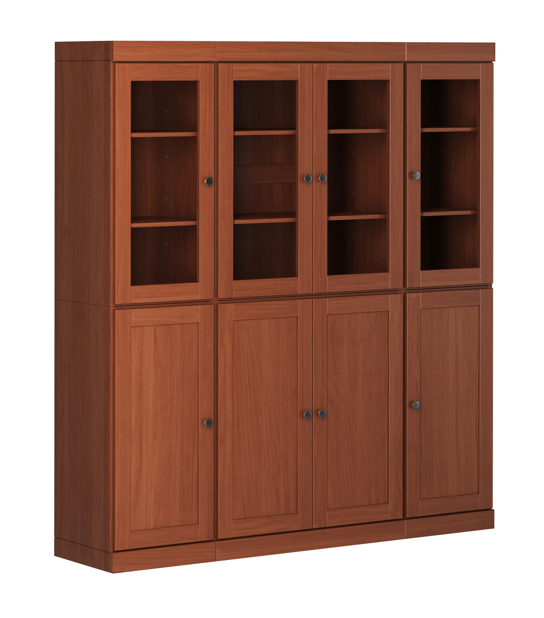100% Solid Wood 65" China Pantry Cabinet, 4 Glass, 4 Shaker Wood Doors, 2-Drawers