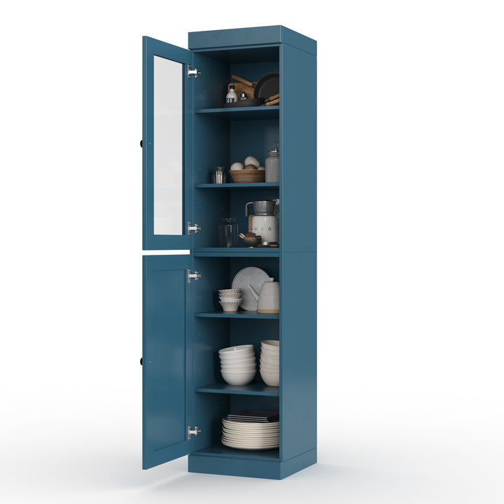100% Solid Wood 16.5" Pantry Cabinet, 1 Clear Glass, 1 Shaker Wood Door