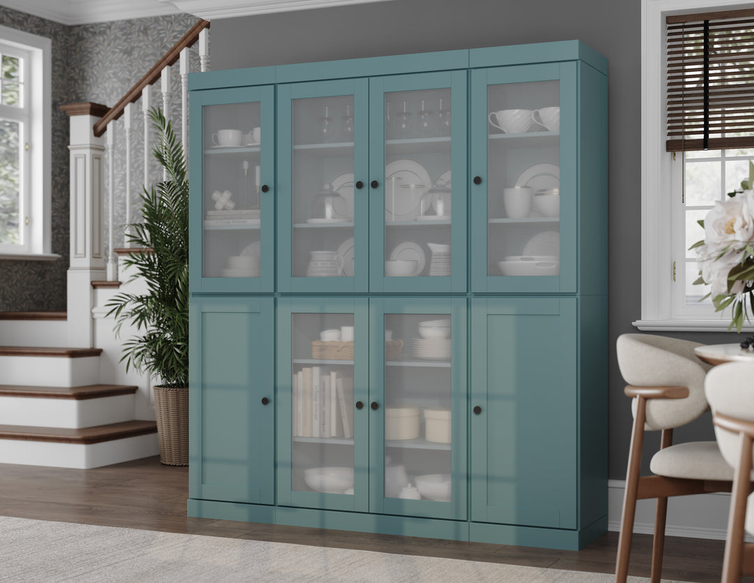 100% Solid Brazilian Pine Wood 65" Pantry Cabinet with Frosted Glass, Shaker Doors and Adjustable Shelves
