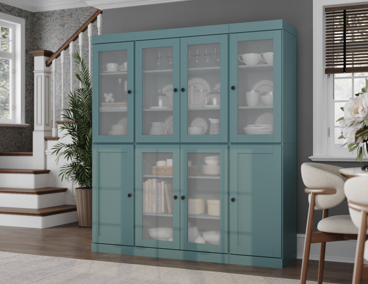 100% Solid Brazilian Pine Wood 65" Pantry Cabinet with Frosted Glass, Shaker Doors and Adjustable Shelves