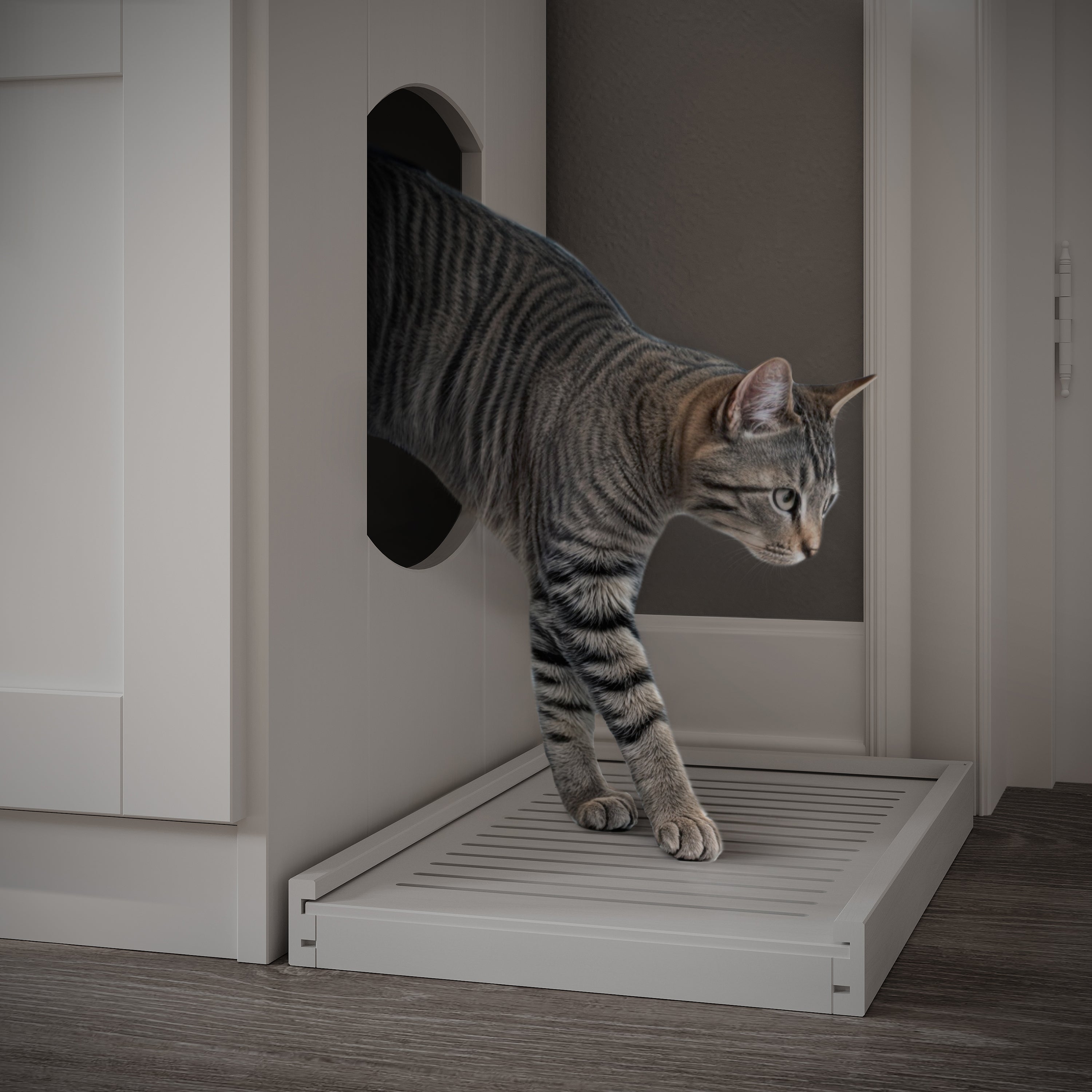 100% Solid Wood Ziva 2-Door Cat Litter Box Enclosure with Litter