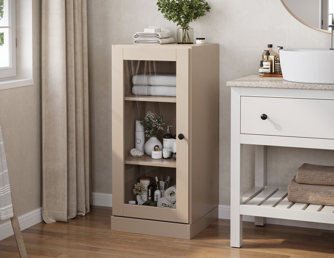 100% Solid Wood 16.5" Small Bathroom Cabinet with Clear Glass Door, Adjustable Shelves