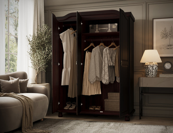 100% Solid Wood 3-Door Wardrobe Armoire with Raised Panel Doors, Bedroom Closet Storage - Kyle Collection