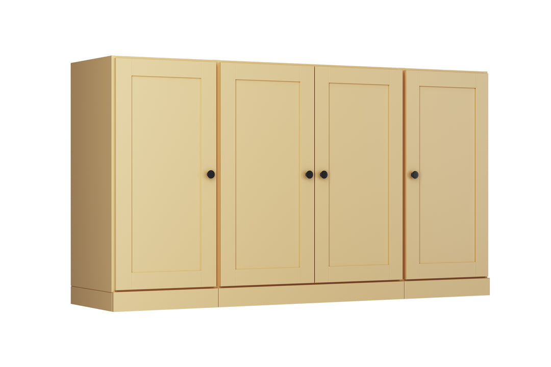 100% Solid Brazilian Pine Wood Sideboard, Shaker Doors, Adjustable Shelves, 65" Wide, 35.75" Tall