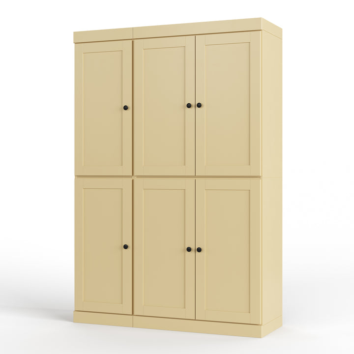 100% Solid Wood 48.5" Pantry Cabinet, Shaker Wood Doors, 2-Drawers
